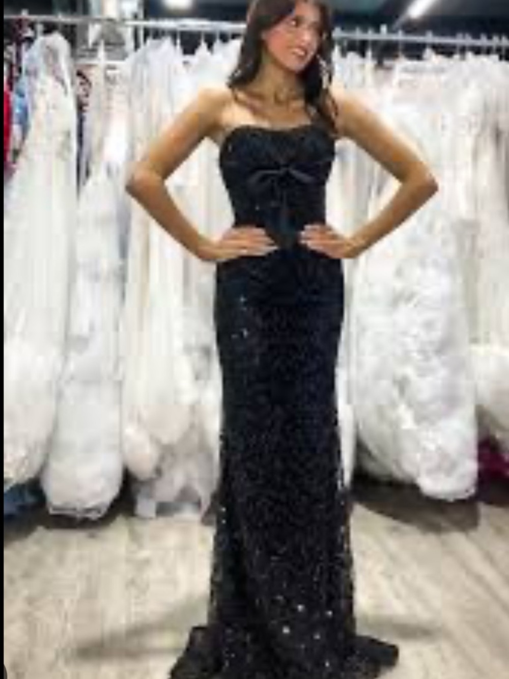 Sherri Hill Style 57033 Black Strapless Sequin Gown with Bust Bow